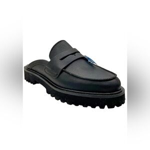 NIB Aqua College Black Leather Water Resistant Slip On Mules Sz 9.5